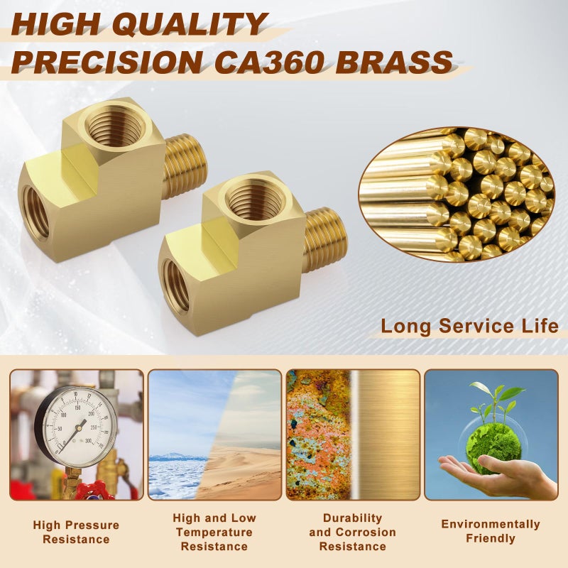 Boeray 2pcs 1/4" Brass Tee Fittings 1/4" NPT Female Pipe to 1/4" NPT Male to 1/4" NPT Female Brass Barstock Street Tee Pipe Fittings 3 Way for Joining Pipe - Image 3